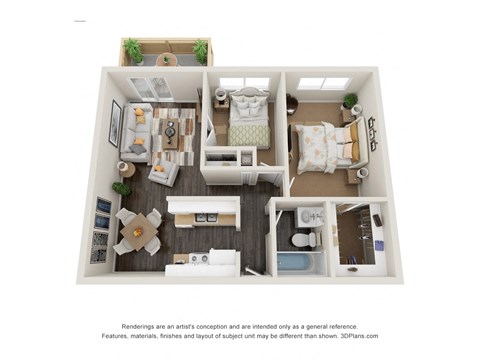Floor plan for 2 beds, 1 bath, 800 sqft